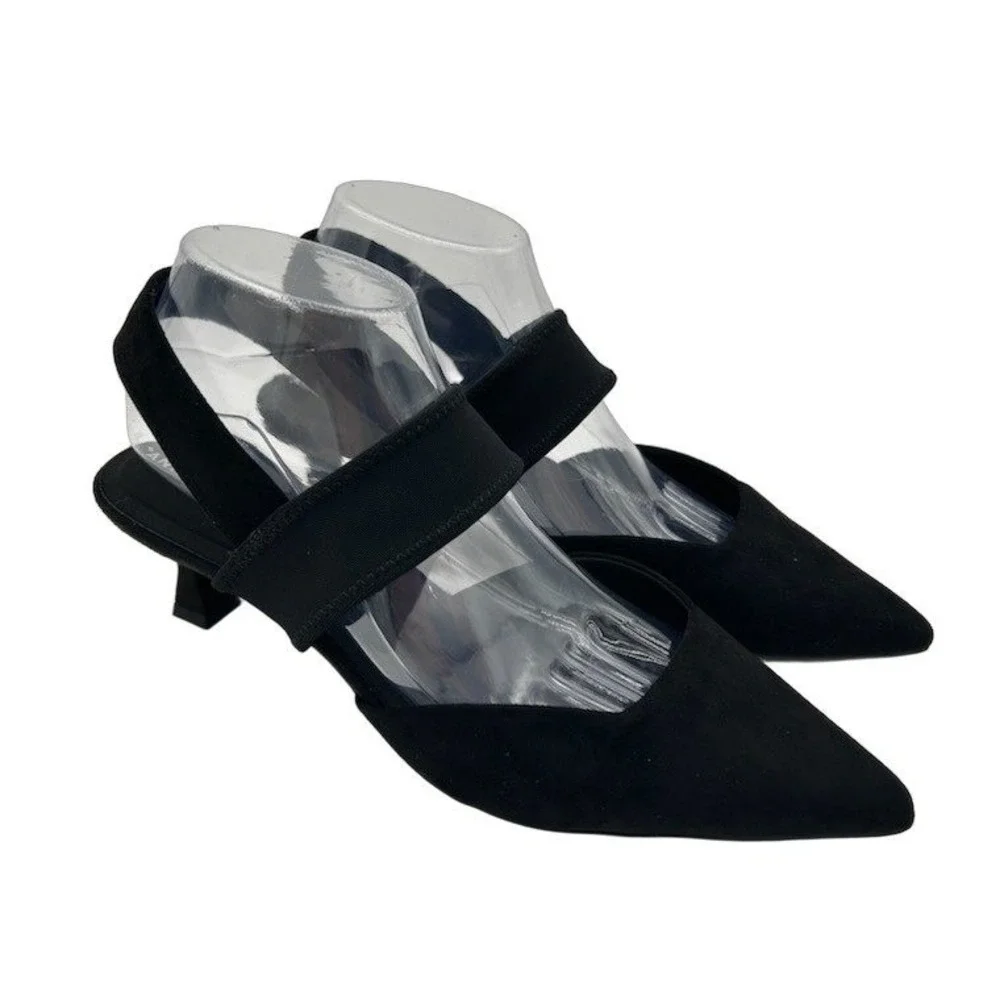 NEW Anne Klein Akintime Slingback Pumps Women's Size 10 Black Kitten Heel Shoes